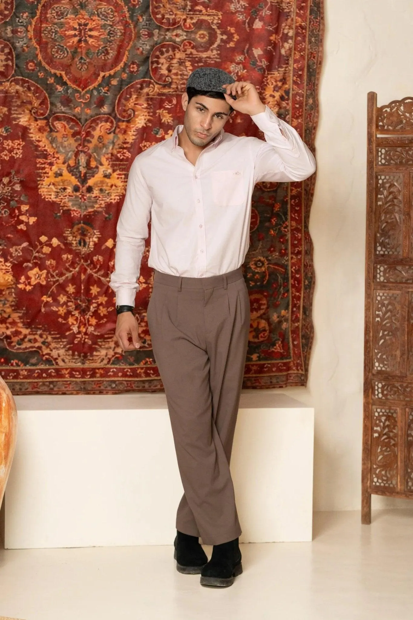 Minus One Men’s Pink Oxford Cotton Shirt – Regular Fit
