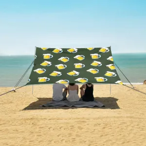 Mug of Beer Pattern Beach Canopy Tent Anti-UV & Wind Resistant, Camping Sun Shelter Easy Setup Portable,Outdoor Shade Tents with Sandbags,Sand Shovels,Ground Pegs & Stability Poles