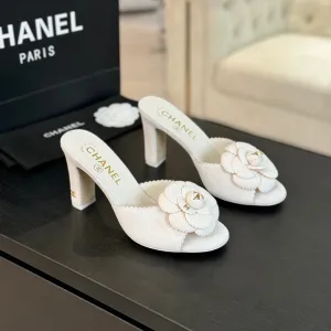 mule sandal flower high heel 80 white suede
