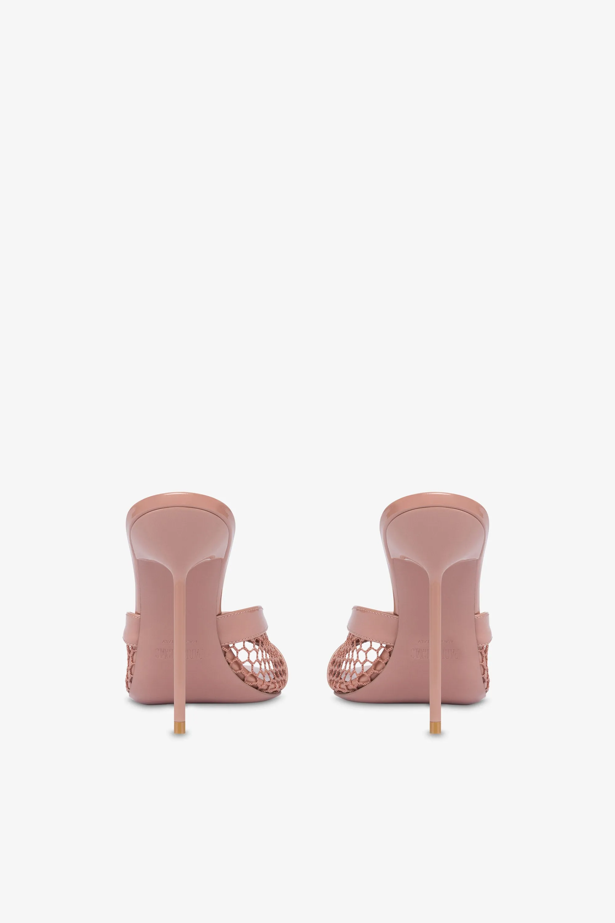 Mules in Texas rose and dark phard mesh and patent leather