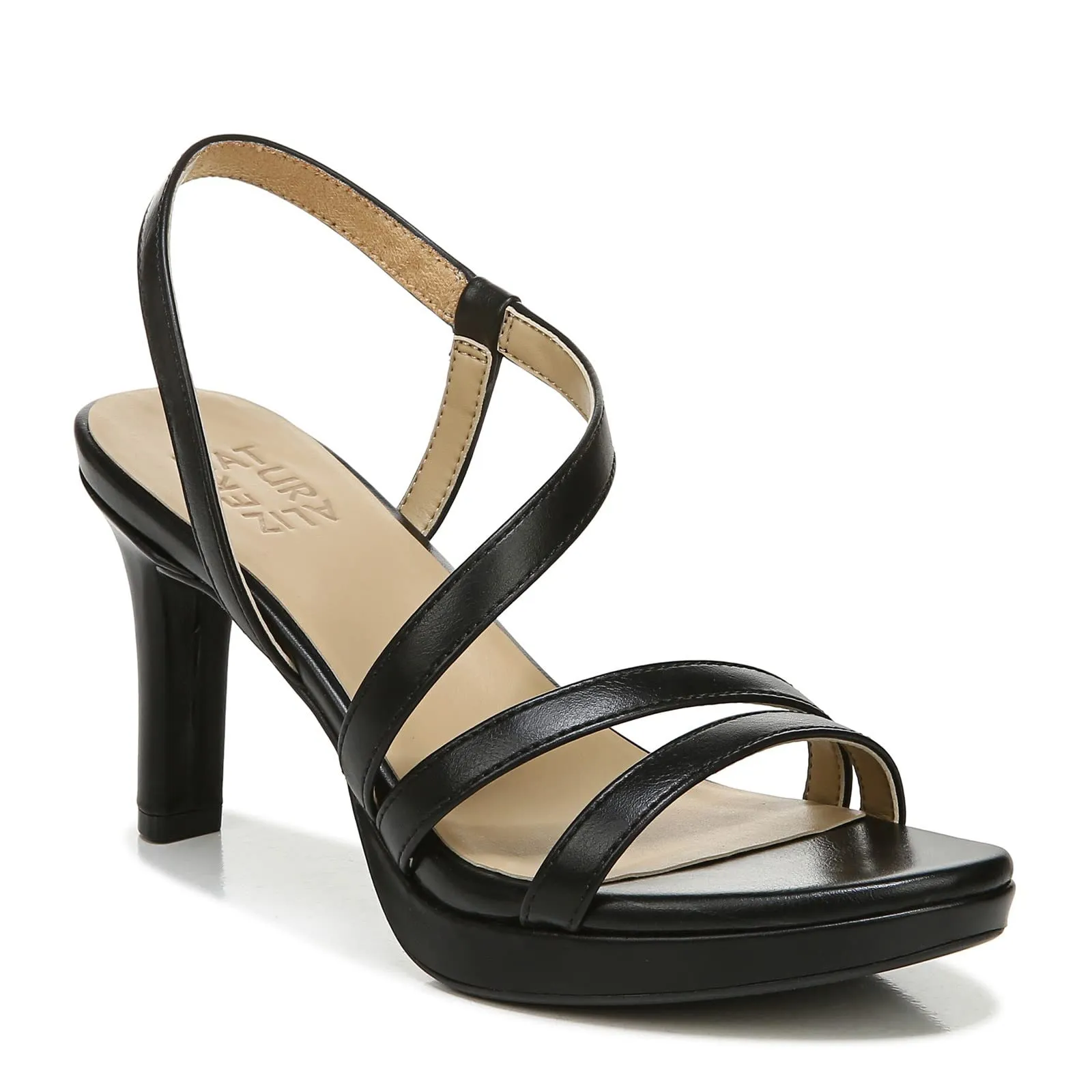 Naturalizer Womens Brenta Strappy Slip On Platform Dress Sandal,Black Smooth,7M