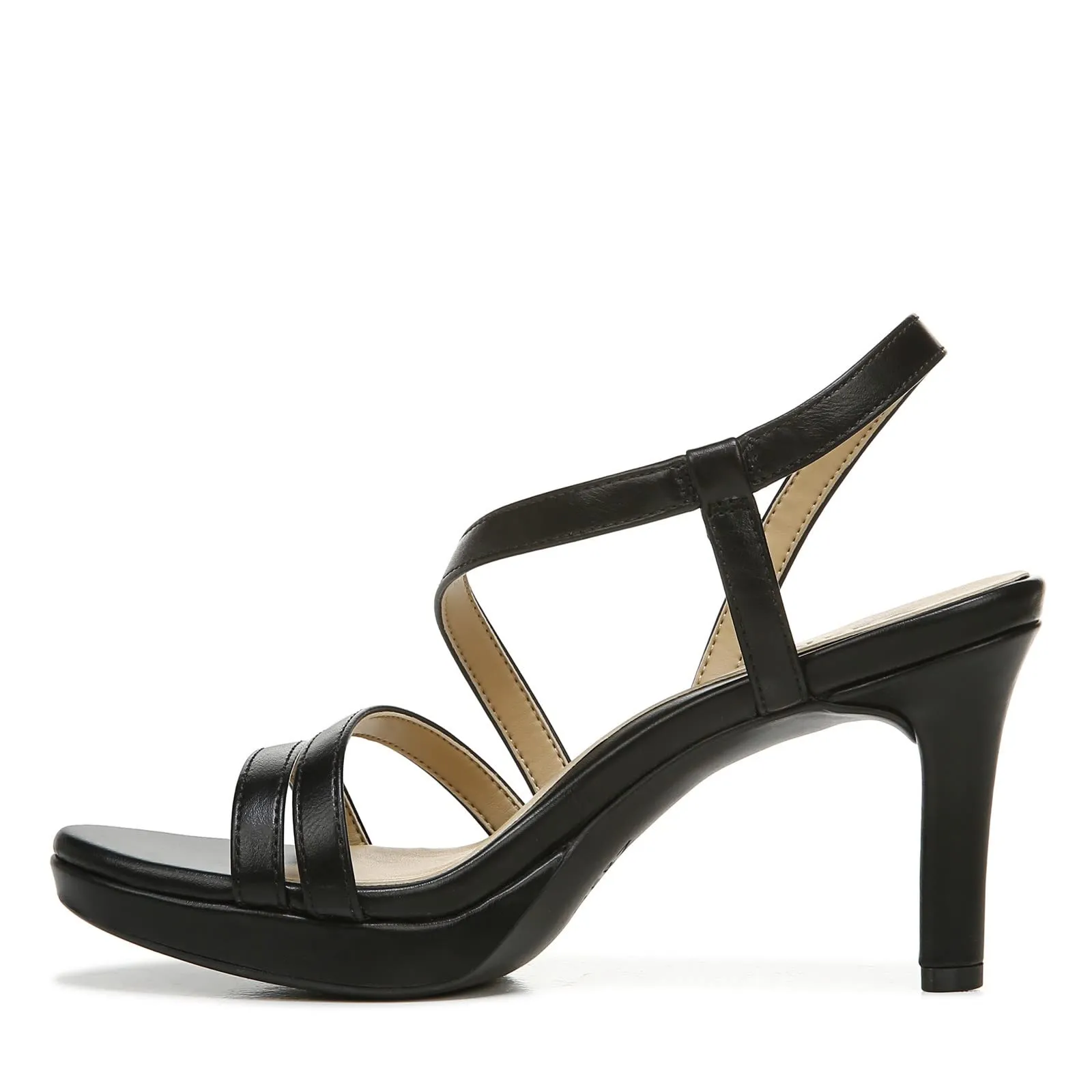 Naturalizer Womens Brenta Strappy Slip On Platform Dress Sandal,Black Smooth,7M