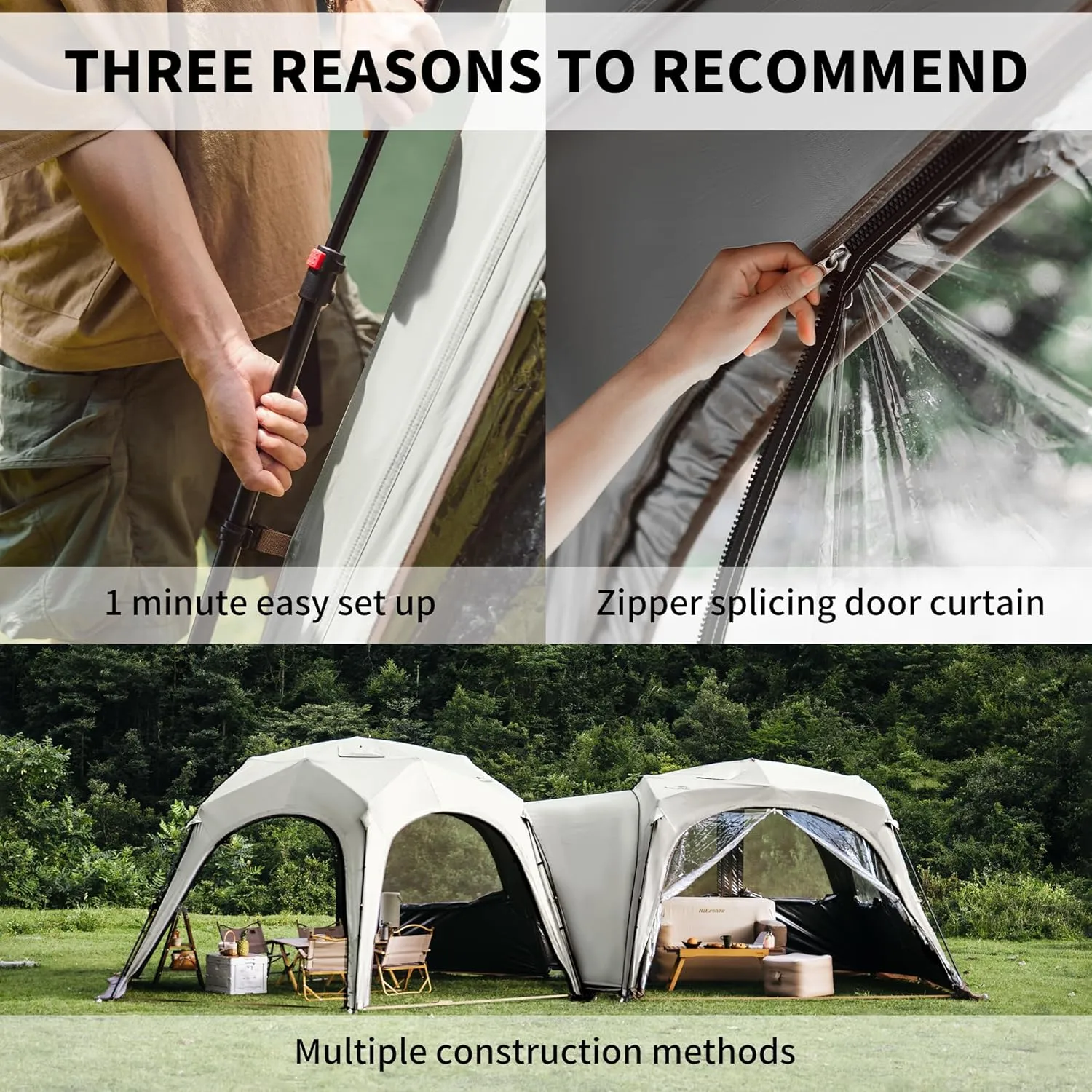 Naturehike Cloud Boundar Camping Tent, 60S Easy Setup Instant Pop up Tents for Camping,Canopy Tent for Sporting Events, Tailgating, Camping, Outdoor Activities
