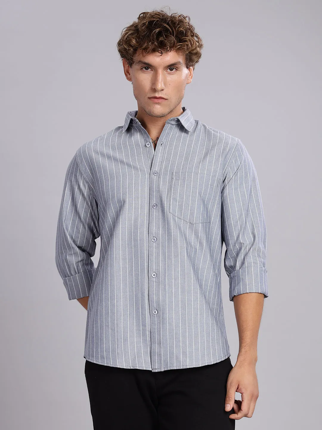 Navy Stripes Cotton Casual Shirt