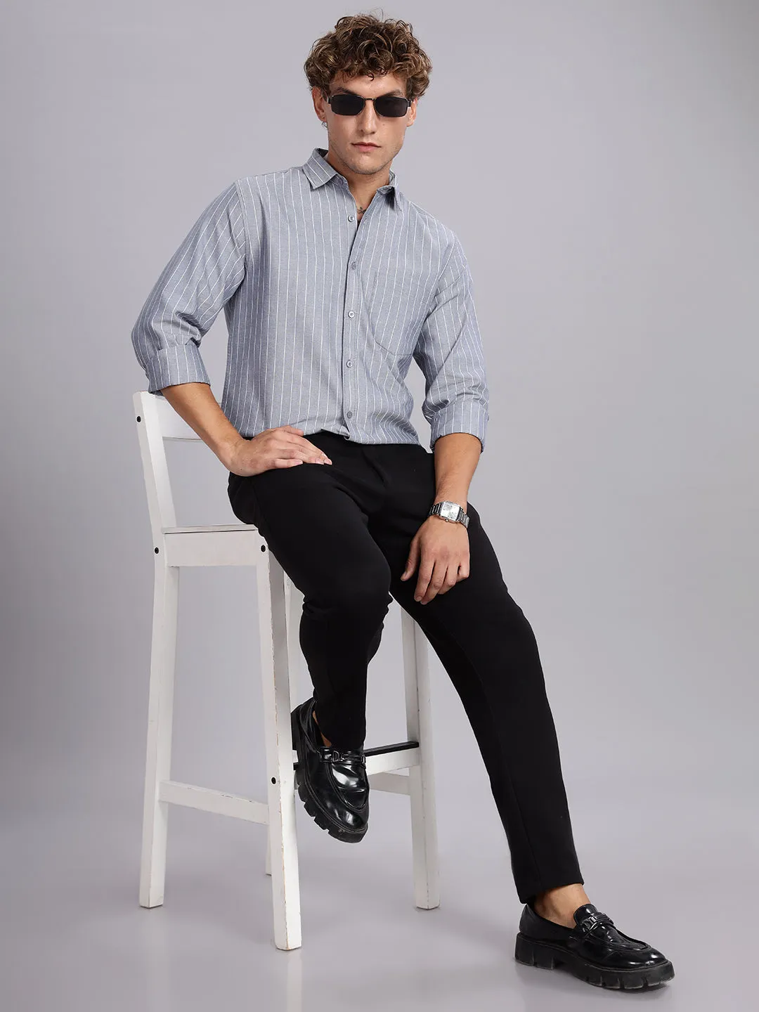 Navy Stripes Cotton Casual Shirt