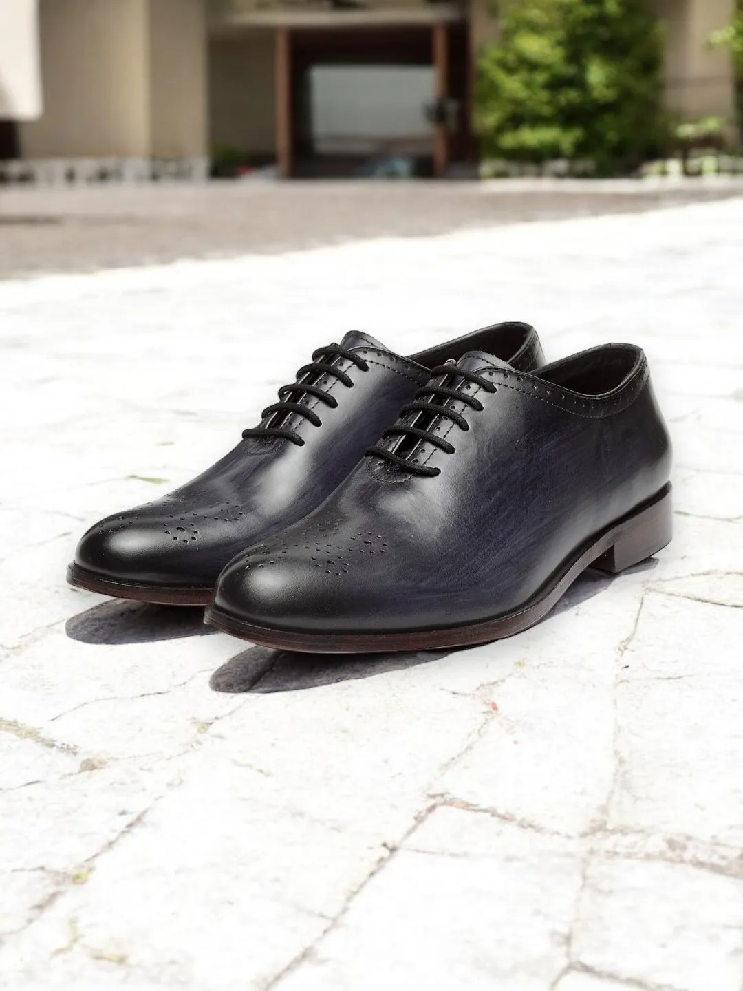 Noir Crest — Perforated Wholecut Oxford