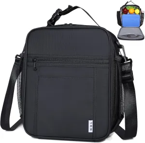 NOL Nylon Waterproof Kids Lunch Bag, Insulated Lunch Bag, Lunch box Cooler, Reusable, Zip Closure with Buckle Handle Holds Lunch Box, Snacks & Water Bottle for School Work,Black