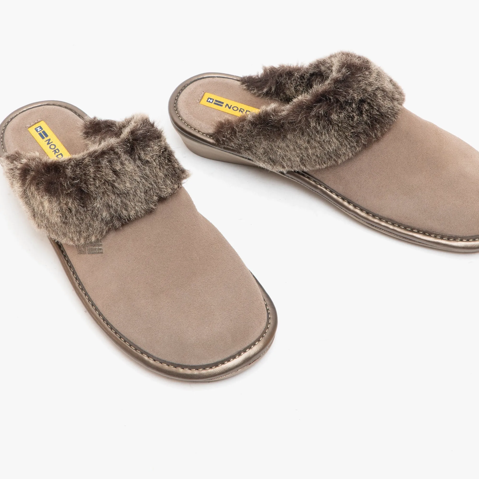 Nordikas 1357 (AFELPADO) Womens Suede Mule Slippers Stone