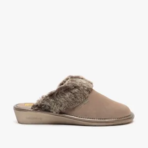 Nordikas 1357 (AFELPADO) Womens Suede Mule Slippers Stone