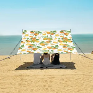 Orange Leaves Lemon Beach Camping Tent Sun Shelter for Whole Family, White Beach Shade Canopy with UPF50  UV Protection,Easy Set Up and Carry,Outdoor Shade for Trips, Fishing, Backyard Fun Picni