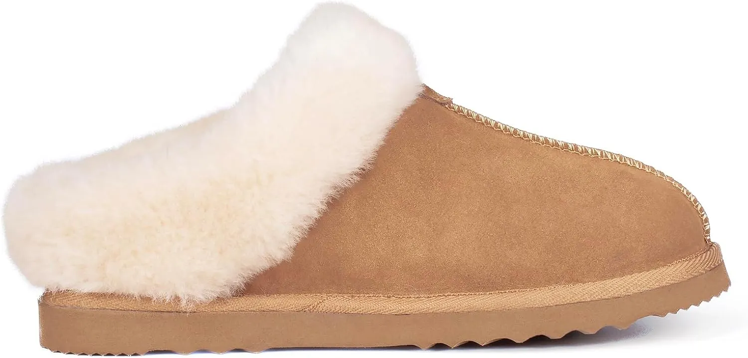 Parfeying Women's Slip on House Slippers, Real Wool from Sheep, Anti-slip Rubber Sole Warm Indoor Outdoor Slippers for Women