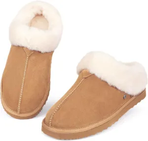 Parfeying Women's Slip on House Slippers, Real Wool from Sheep, Anti-slip Rubber Sole Warm Indoor Outdoor Slippers for Women