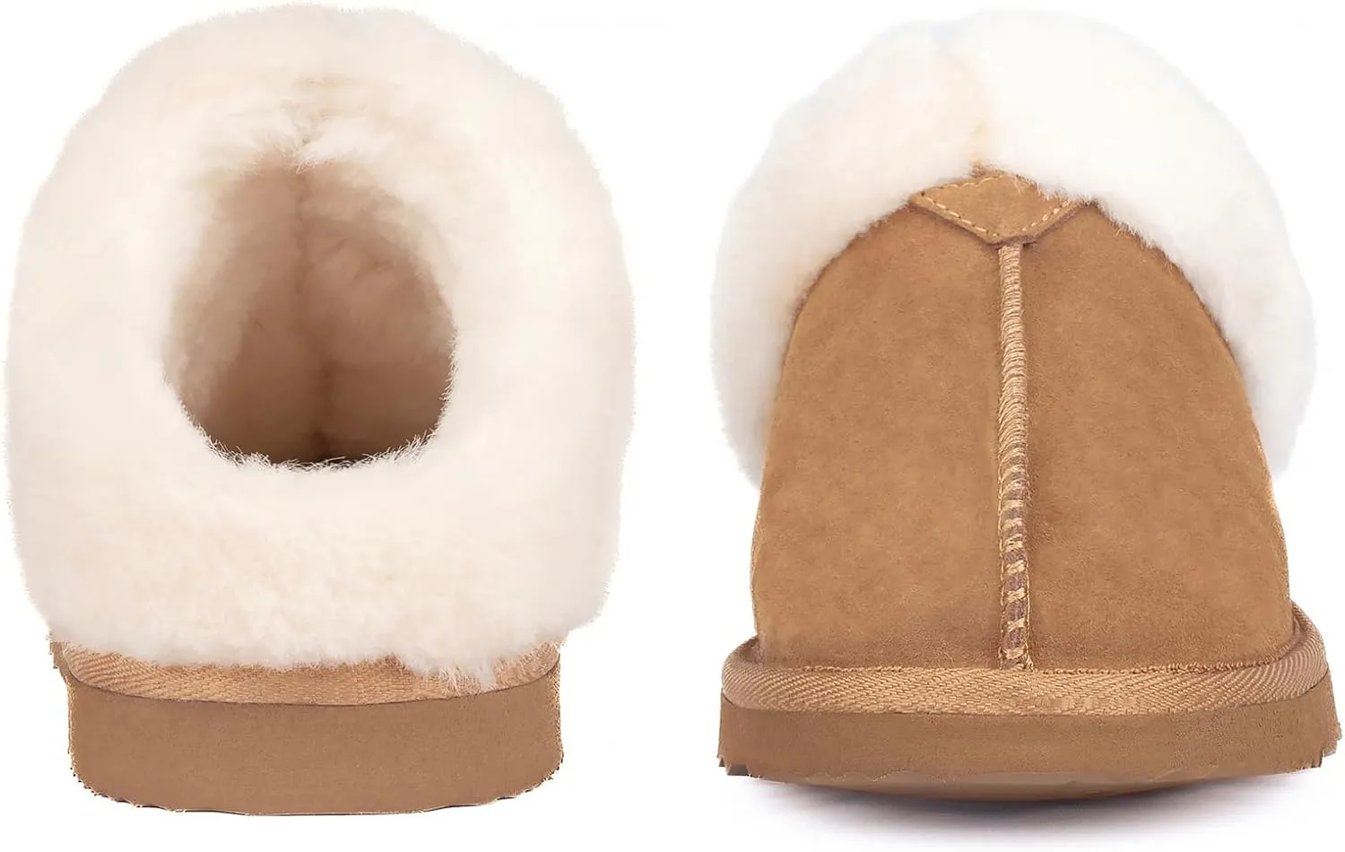 Parfeying Women's Slip on House Slippers, Real Wool from Sheep, Anti-slip Rubber Sole Warm Indoor Outdoor Slippers for Women