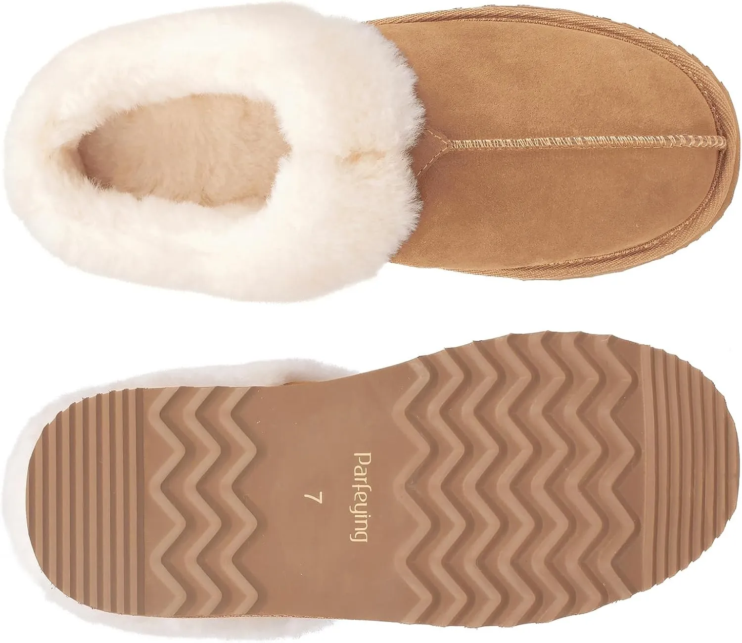 Parfeying Women's Slip on House Slippers, Real Wool from Sheep, Anti-slip Rubber Sole Warm Indoor Outdoor Slippers for Women