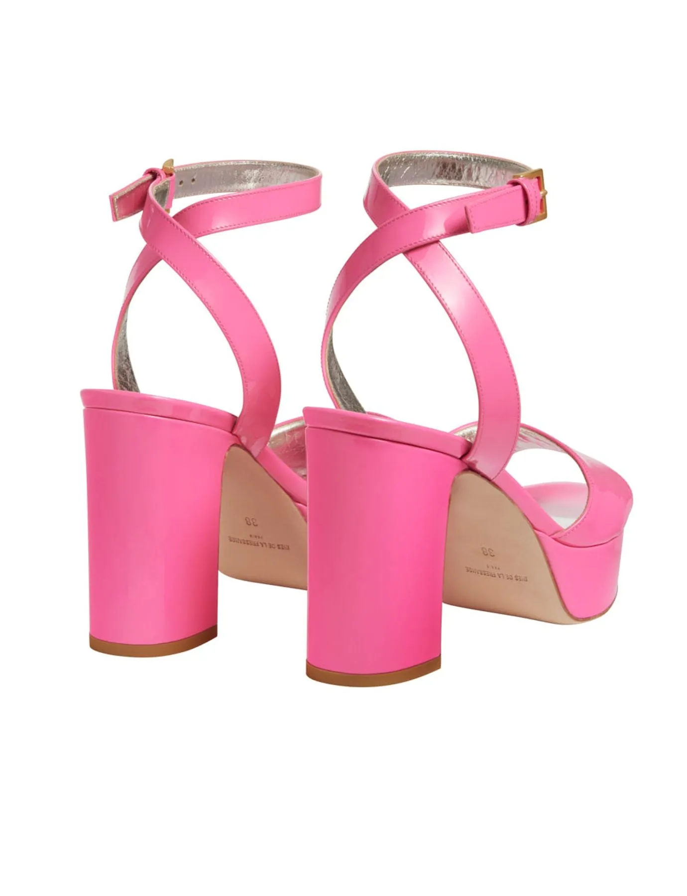 Pink patent platform sandal