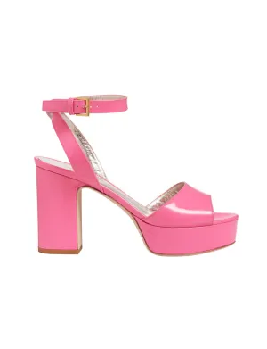 Pink patent platform sandal