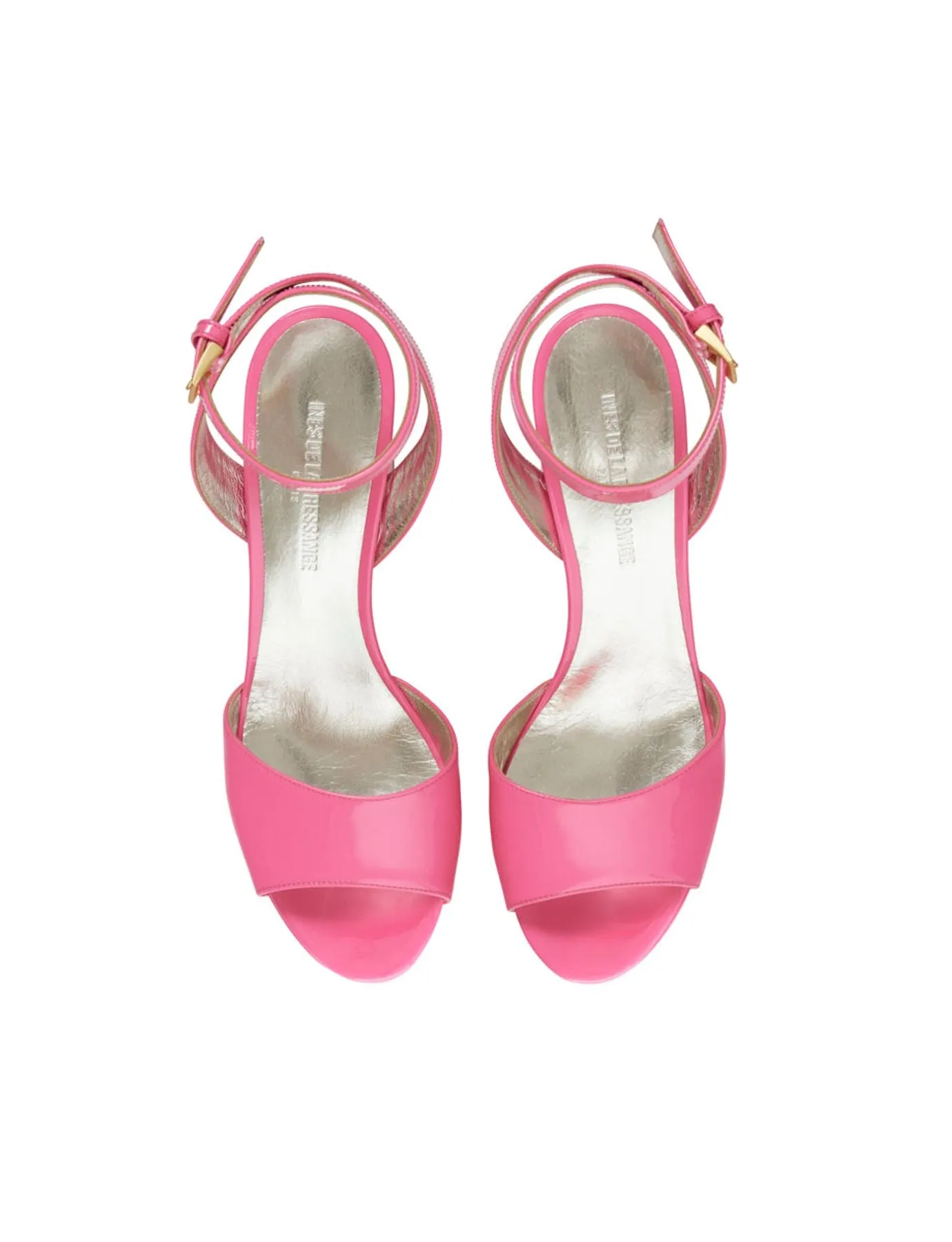 Pink patent platform sandal