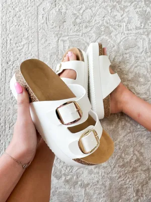 Platform Double Buckle Sandal- White
