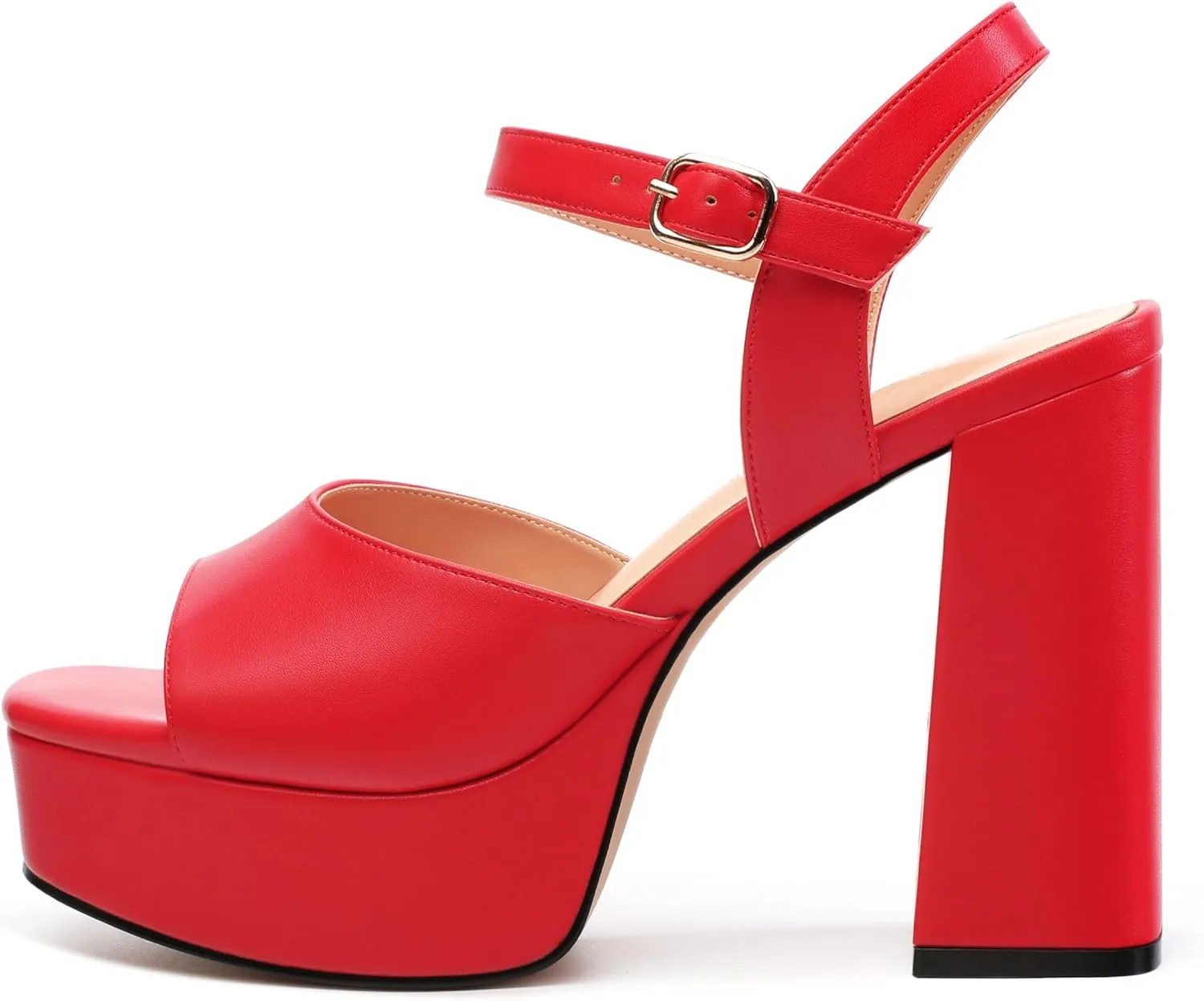 Platform Sandals High Heels for Women Comfortable Chunky Heel Square Open Toe Pumps with Adjustable Ankle Strap Women's Wedding Party Pumps
