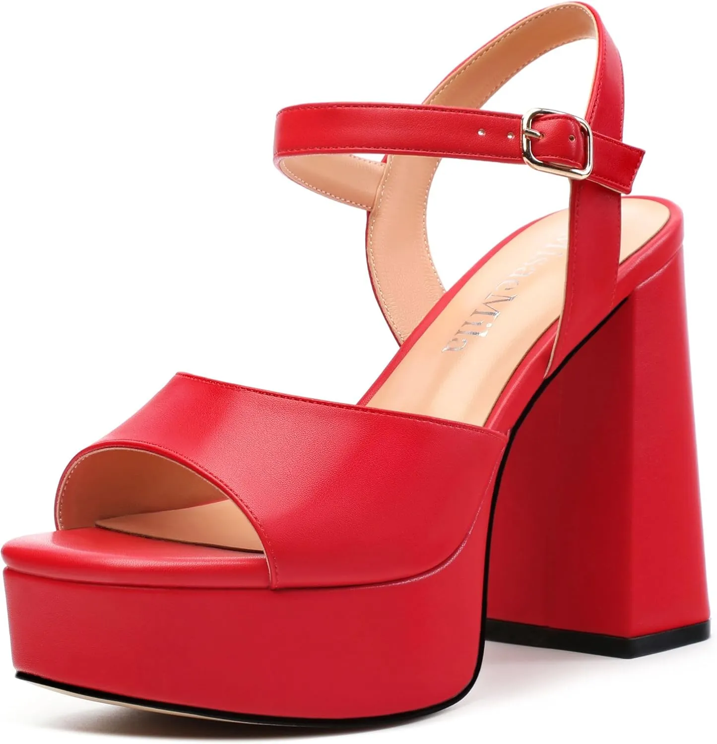 Platform Sandals High Heels for Women Comfortable Chunky Heel Square Open Toe Pumps with Adjustable Ankle Strap Women's Wedding Party Pumps