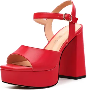 Platform Sandals High Heels for Women Comfortable Chunky Heel Square Open Toe Pumps with Adjustable Ankle Strap Women's Wedding Party Pumps
