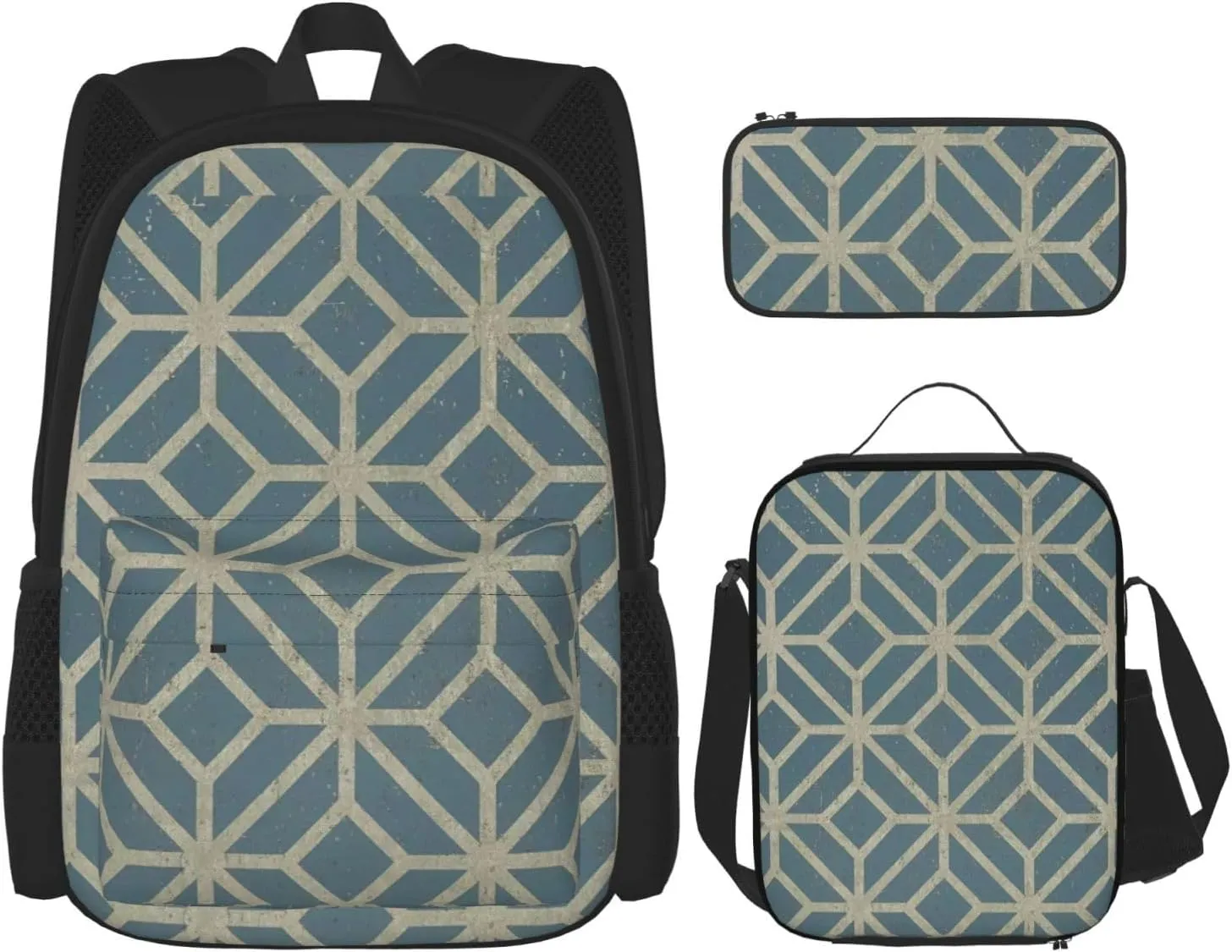 Premium coral coloured patterns Print 3-in-1 Backpack Set with Lunch Bag & Pencil Case Portable Bag Set