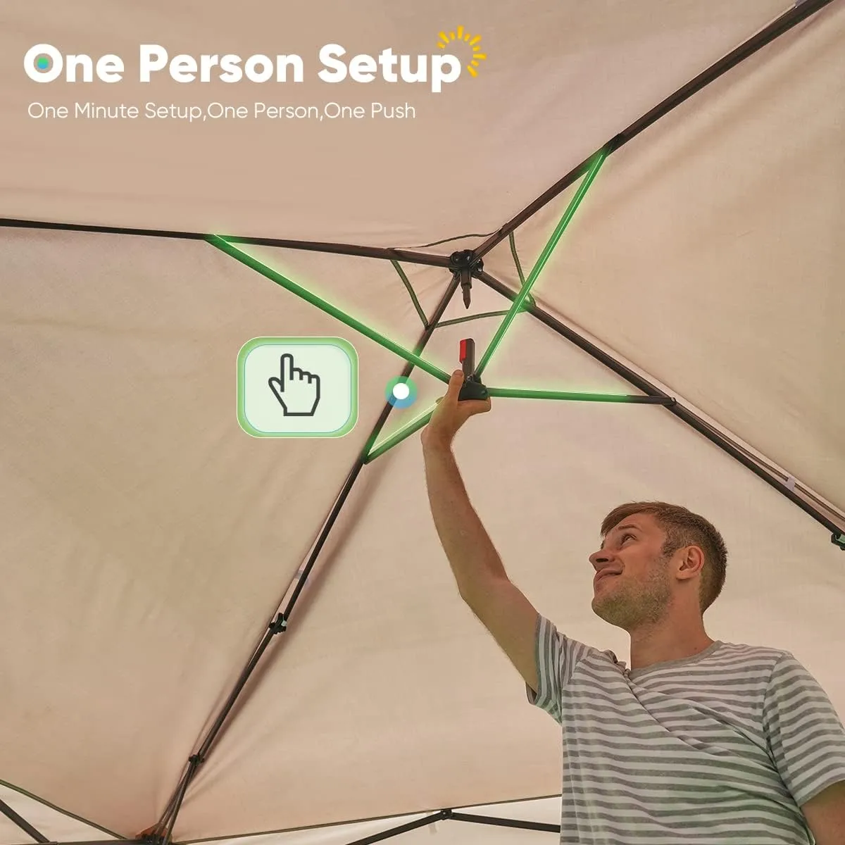 Quictent 10’x10’ Pop up Canopy Tent with Netting, One Person Instant Setup Screen House Room Tent Screened- 2 Magnetic Doors Waterproof (Tan)