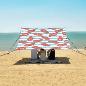 Red Lobster Blue Stripes Beach Camping Tent Sun Shelter for Whole Family, Beach Shade Canopy with UPF50  UV Protection,Easy Set Up and Carry,Outdoor Shade for Trips, Fishing, Backyard Fun Picni