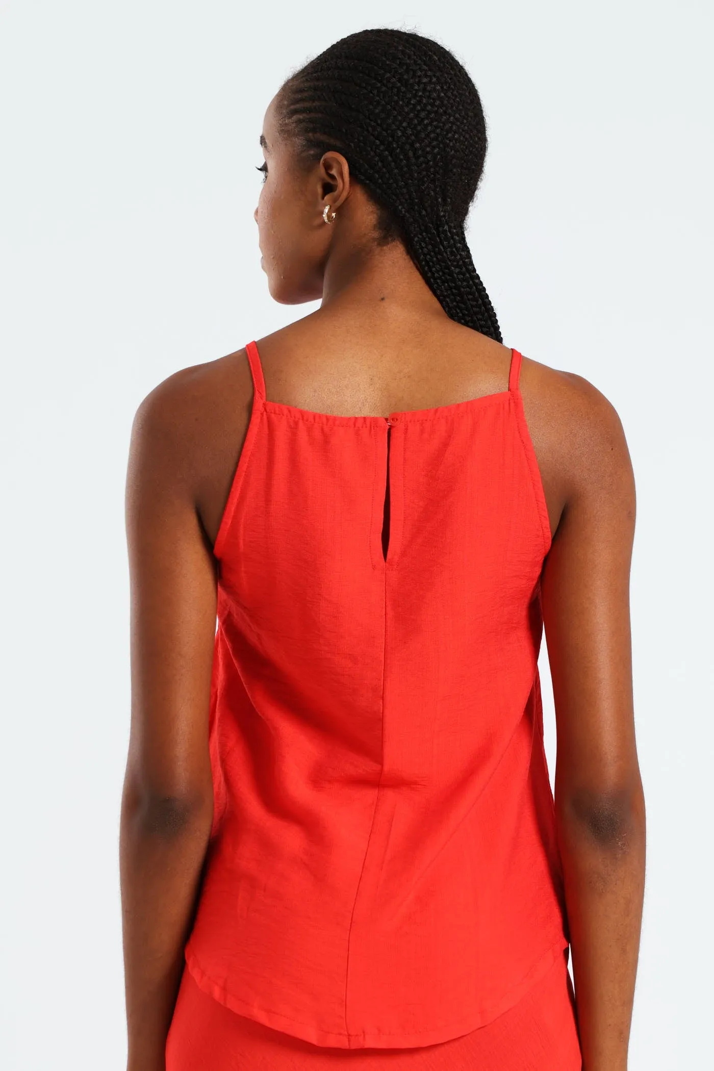 Sleeveless Strappy Hineck Tank - Red