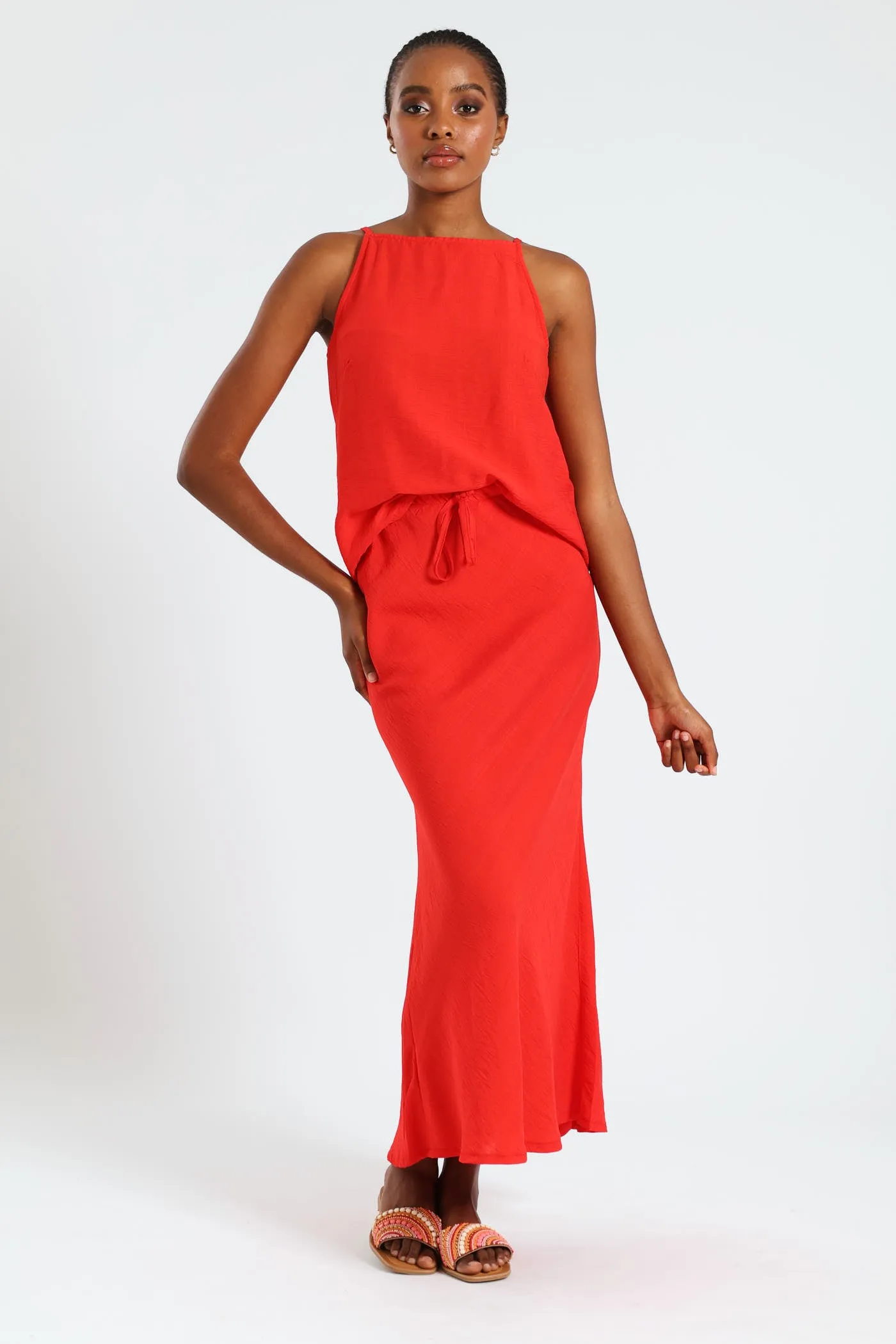 Sleeveless Strappy Hineck Tank - Red