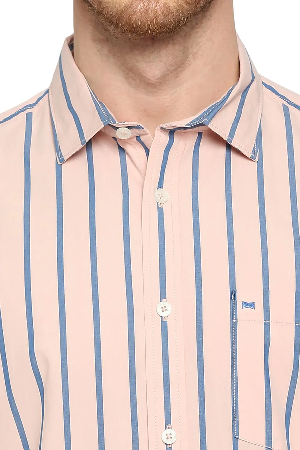 Slim Fit Cotton Stripe Halfsleeves Shirt