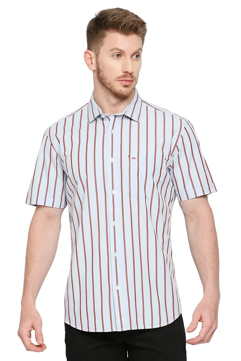 Slim Fit Cotton Stripe Halfsleeves Shirt