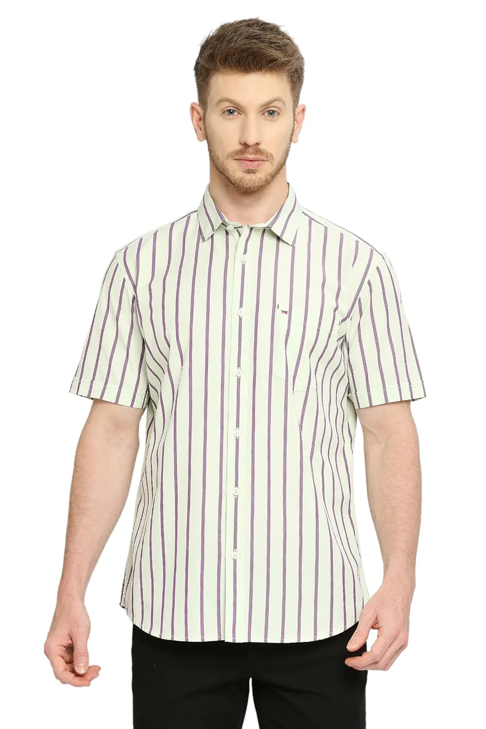 Slim Fit Cotton Stripe Halfsleeves Shirt