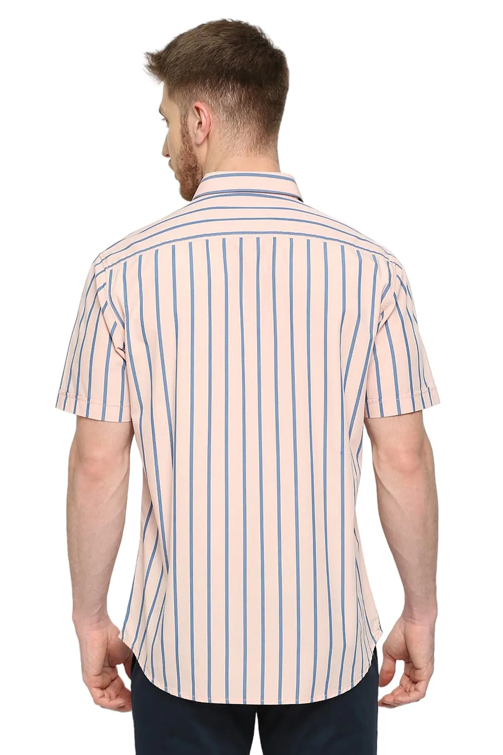 Slim Fit Cotton Stripe Halfsleeves Shirt
