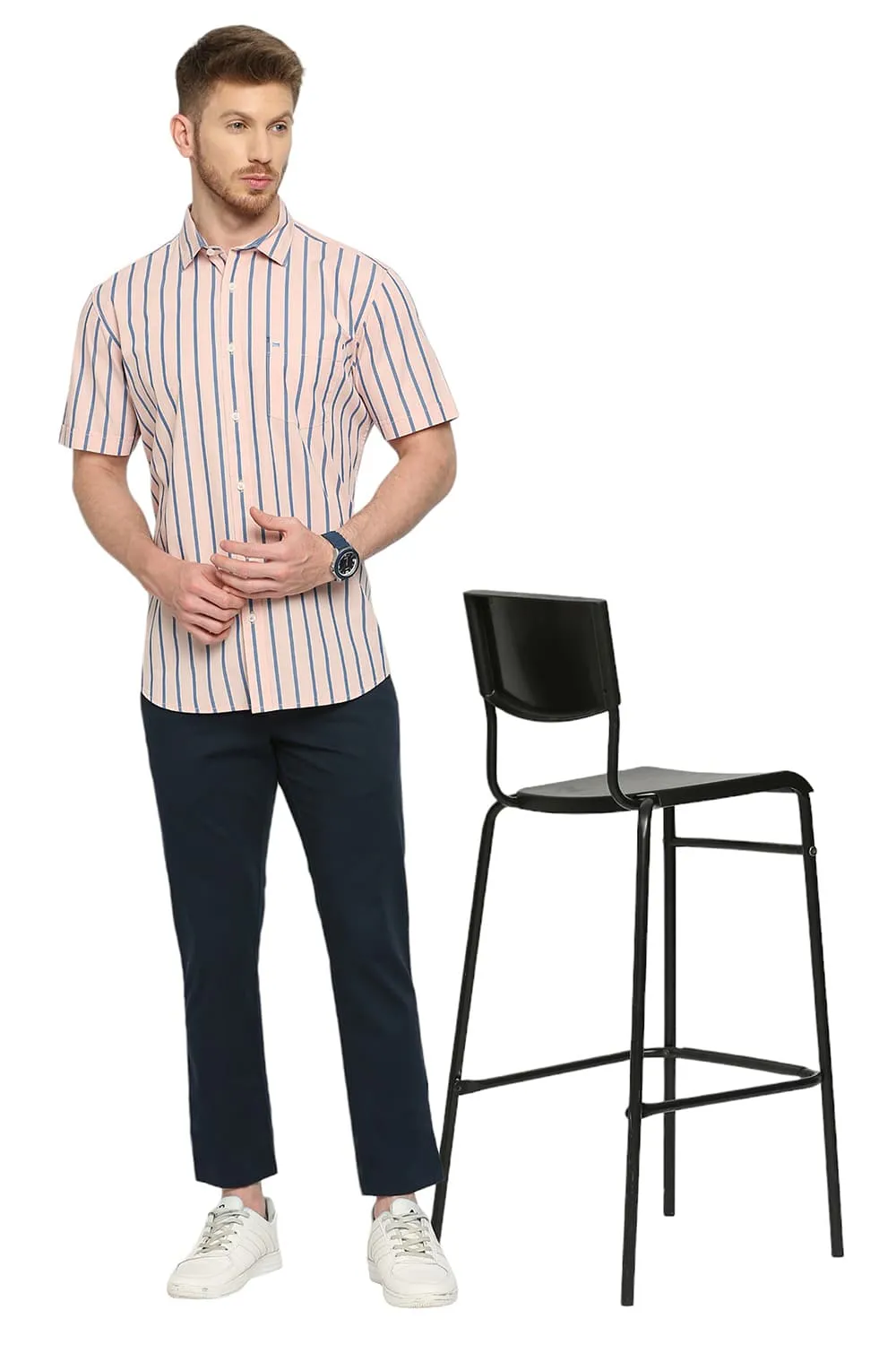 Slim Fit Cotton Stripe Halfsleeves Shirt