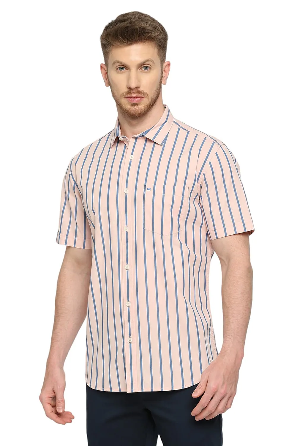Slim Fit Cotton Stripe Halfsleeves Shirt