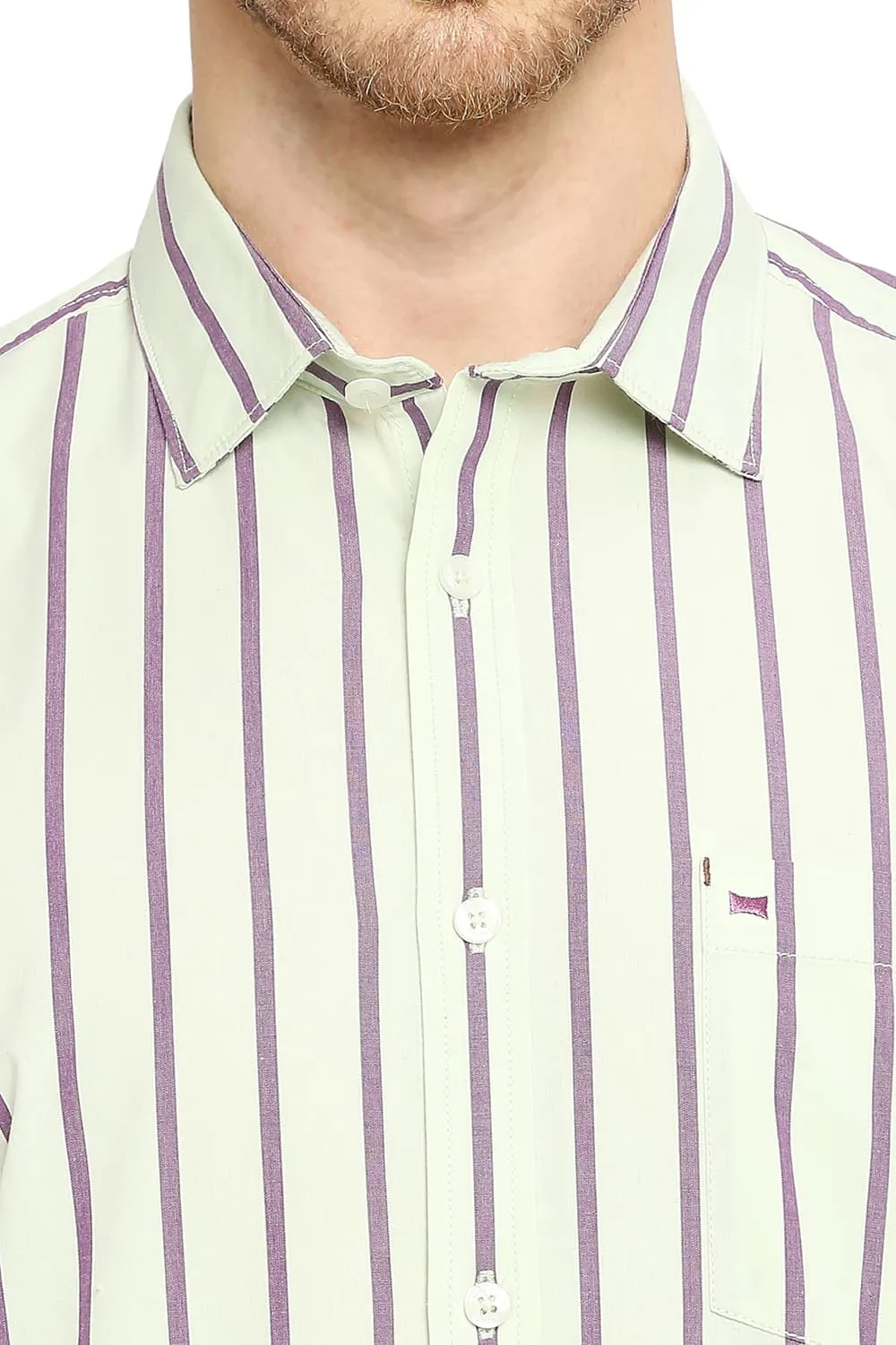 Slim Fit Cotton Stripe Halfsleeves Shirt