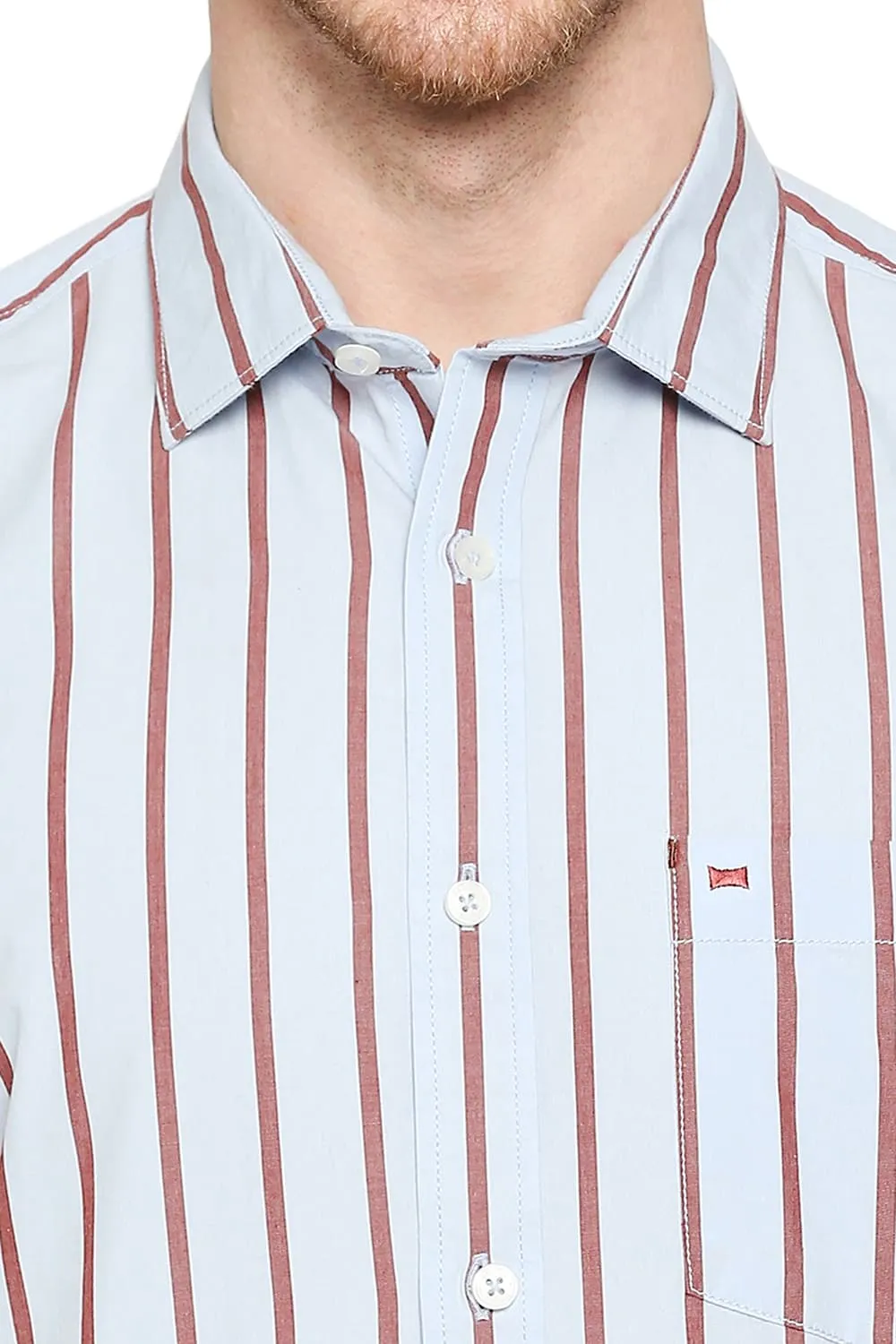 Slim Fit Cotton Stripe Halfsleeves Shirt