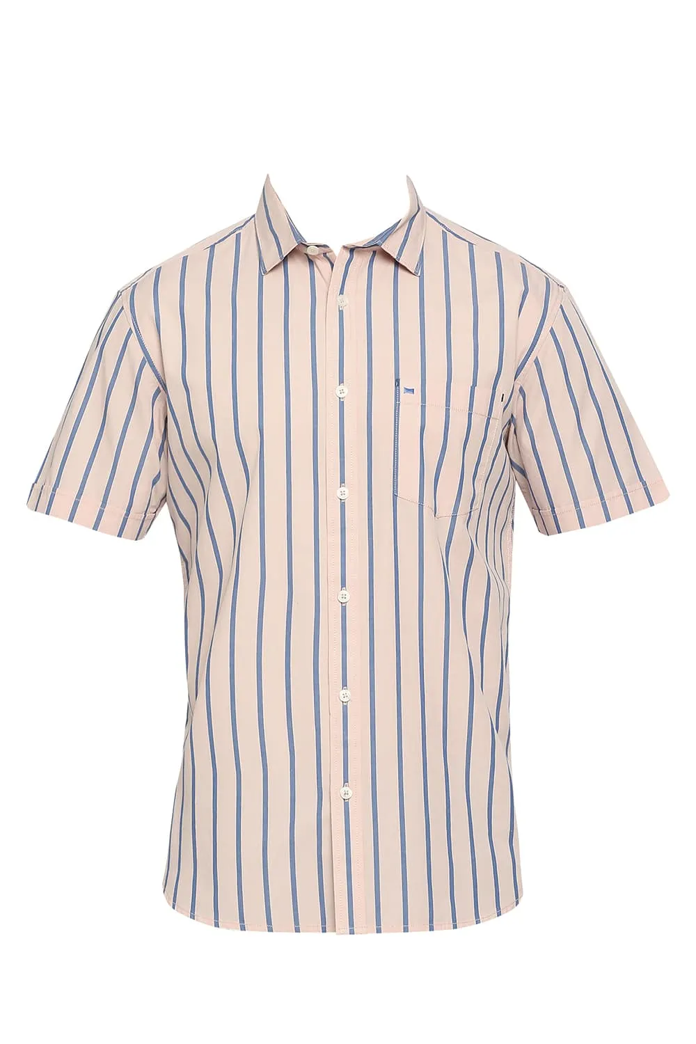 Slim Fit Cotton Stripe Halfsleeves Shirt