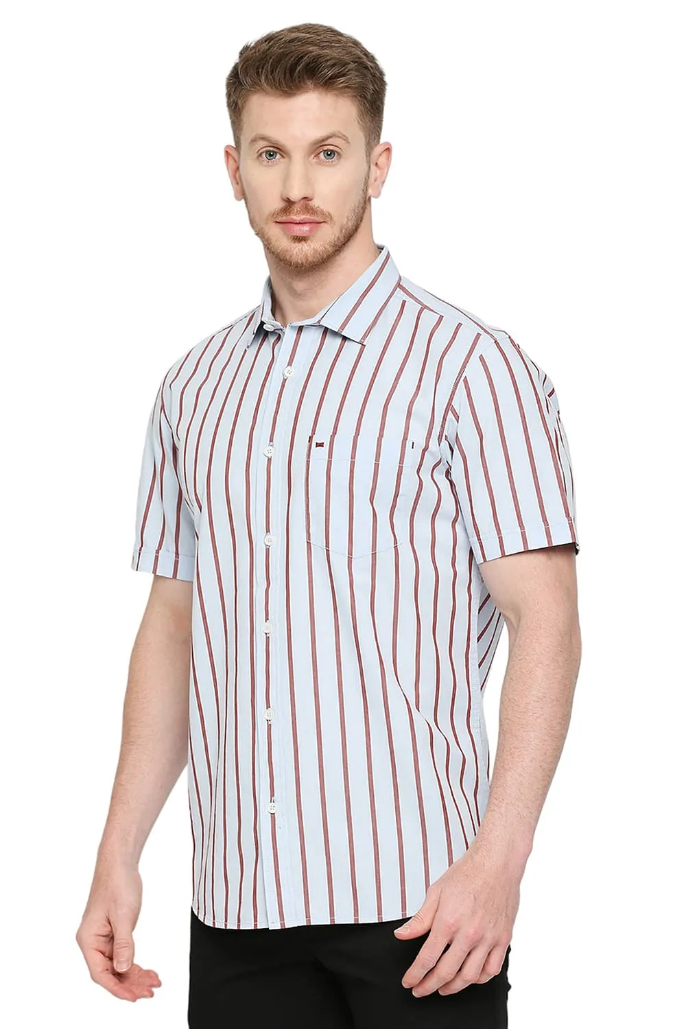 Slim Fit Cotton Stripe Halfsleeves Shirt