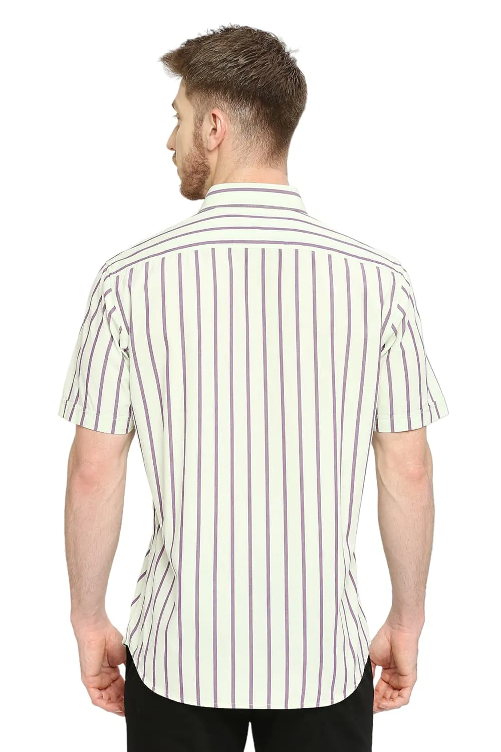 Slim Fit Cotton Stripe Halfsleeves Shirt