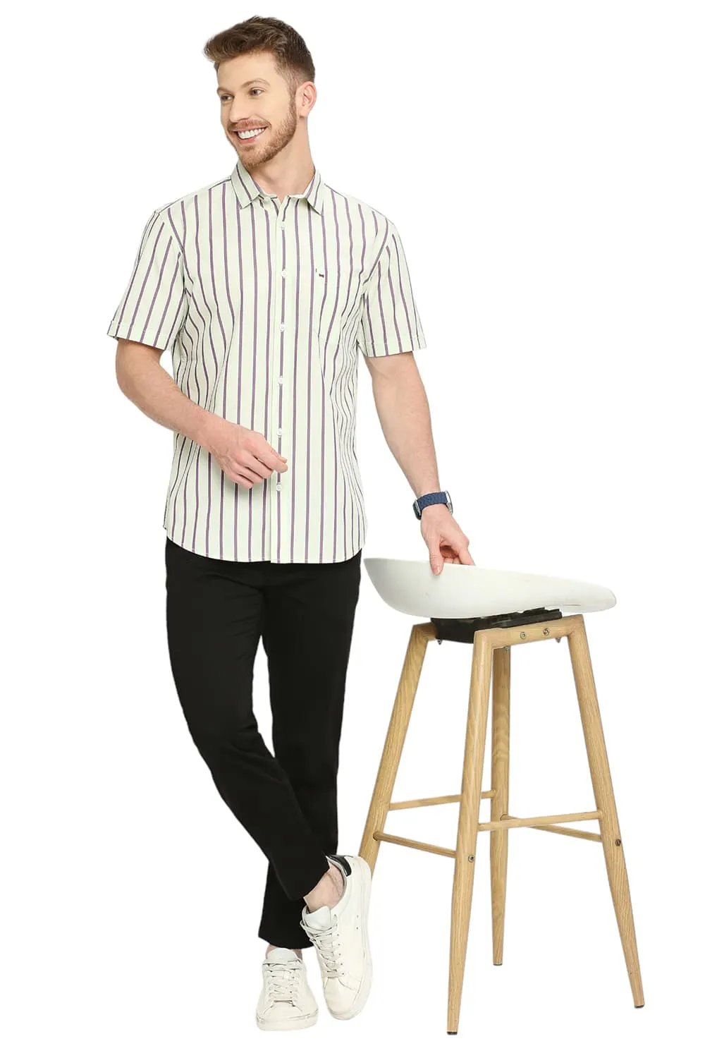 Slim Fit Cotton Stripe Halfsleeves Shirt