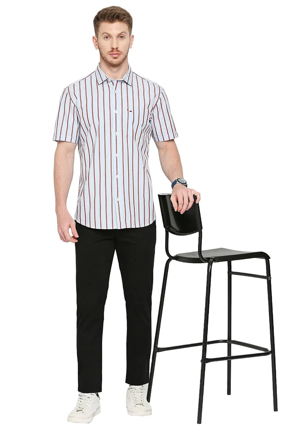 Slim Fit Cotton Stripe Halfsleeves Shirt