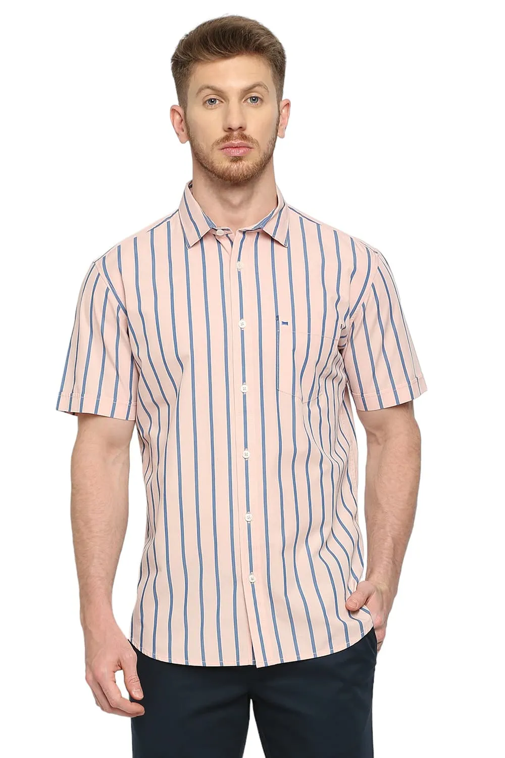 Slim Fit Cotton Stripe Halfsleeves Shirt