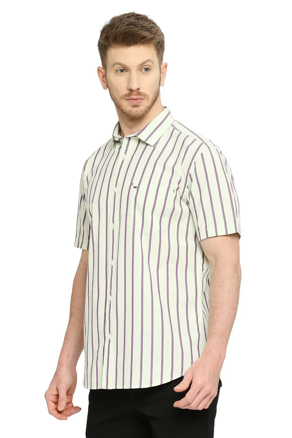 Slim Fit Cotton Stripe Halfsleeves Shirt