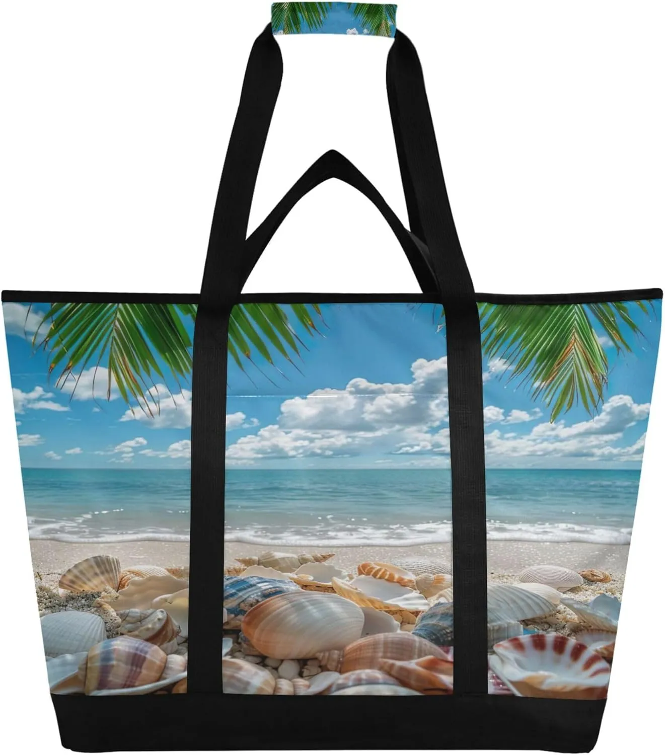 Starfish Shell Beach Reusable Insulated Cooler Bag with Ice Pack Compartment - Large 47L Waterproof Thermal Grocery Tote for Picnic Beach Camping Lunch Storage