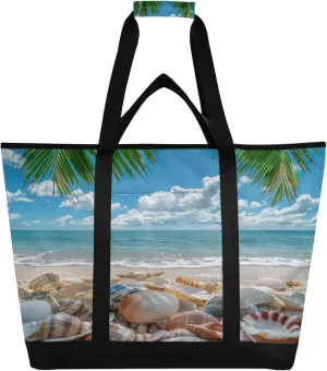 Starfish Shell Beach Reusable Insulated Cooler Bag with Ice Pack Compartment - Large 47L Waterproof Thermal Grocery Tote for Picnic Beach Camping Lunch Storage