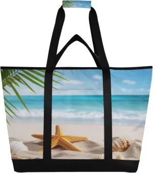Starfish Shell Beach Reusable Insulated Cooler Bag with Ice Pack Compartment - Large 47L Waterproof Thermal Grocery Tote for Picnic Beach Camping Lunch Storage