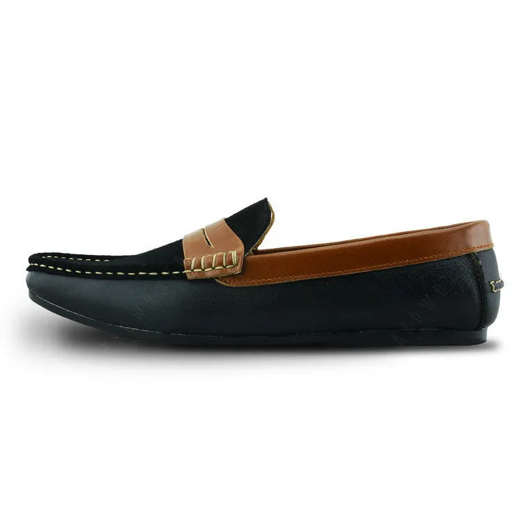 Suede Flip Leather Loafer Black Beige