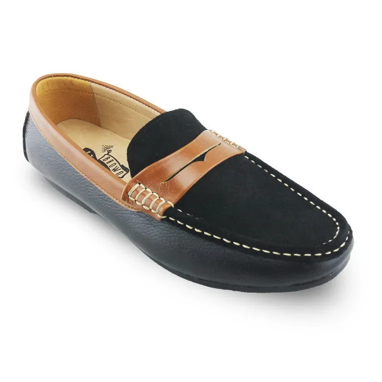 Suede Flip Leather Loafer Black Beige
